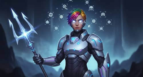Iconic Metaverse Character: Vibrant Hair & Radiant Trident