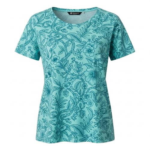 Trendy Teal T-Shirt Design with Vine and Floral Pattern