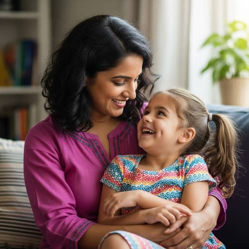 Family Time: Girl Sits on Mother's Lap | Quality Time Together