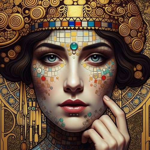 Woman's Face Mosaic Tiles Digital Painting | Art Nouveau Style
