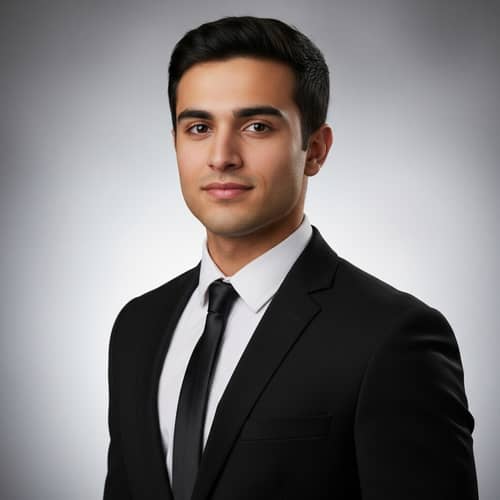 Professional Indian College Student LinkedIn Profile Picture in Black Formals