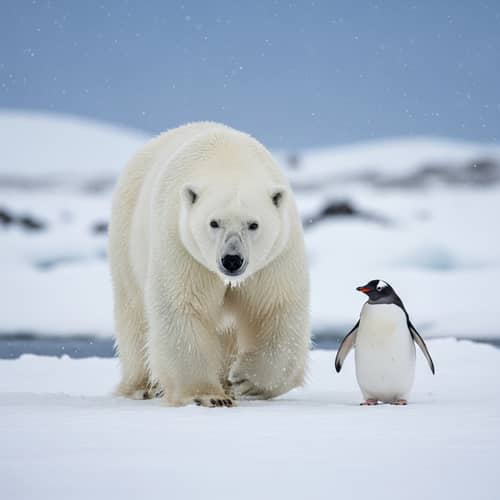 Arctic Wildlife: Polar Bear and Penguin Encounter