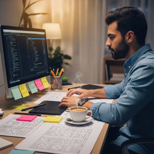 Professional Web Designer at Work: Expert Middle-Eastern Male in Action