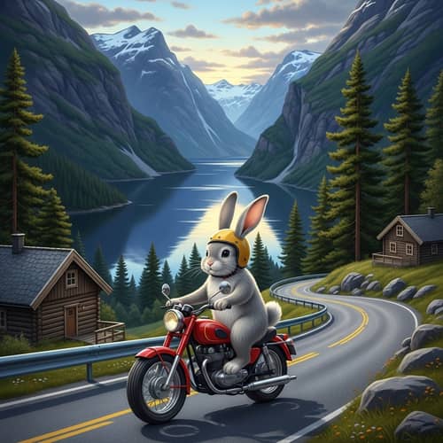 Rabbit Riding Motorcycle in Norway | Adventure in Stunning Landscape