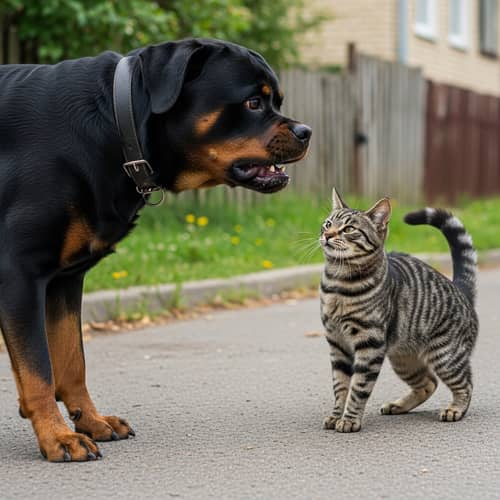 Fierce Cat vs. Grumbling Dog Standoff