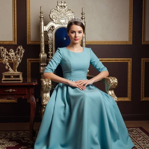 Elegant Korean Heritage Woman in Luxurious Blue Dress
