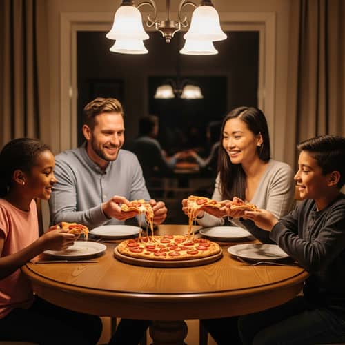Multicultural Family Enjoying Pizza Together | Happy Mealtime Scene