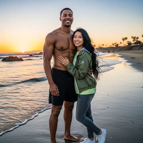 Beach Photo Shoot: Tall Man and Woman in Green Jacket