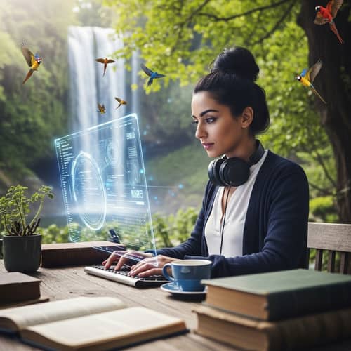 Skilled Coder in Nature Workspace | Futuristic Genre