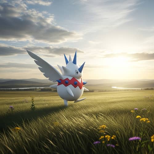 Create a Togekiss Inspired by Pocket Monster Animation Standing Alone in Wide Plain