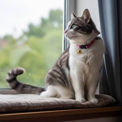 Beautiful Cat Sitting by the Window | Cozy Feline Watching Outdoors
