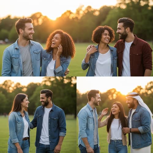 Diverse Friend Groups Enjoying Park Amidst Hidden Hypocrisy