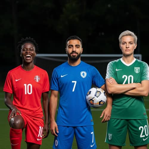 Diverse Soccer Players Posing Together