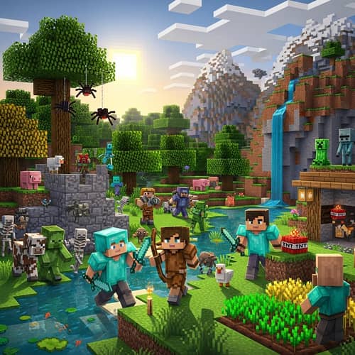Survival Gameplay in Minecraft World - 3 Diverse Players vs Hostile Creatures