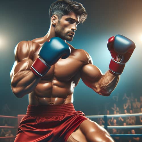 Intense Kickboxing Match: Confident Andrew Tate in Stadium Showdown