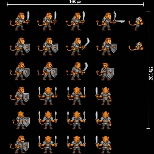 Dungeons and Dragons Lion Humanoid Sprite Sheet Pixel Art