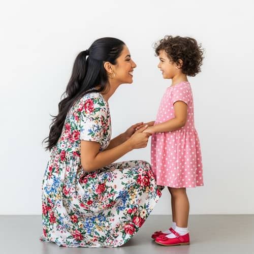 Joyful Middle-Eastern Woman and 5-Year-Old Hispanic Daughter