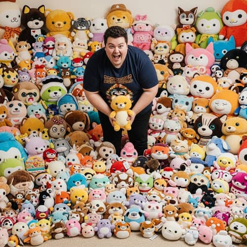 Diverse Plush Toy Collection - Joyful Enthusiast Room Display