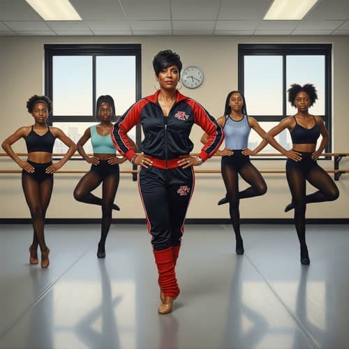 Captivating Black Woman Dance Teacher in Red & Black Tracksuit