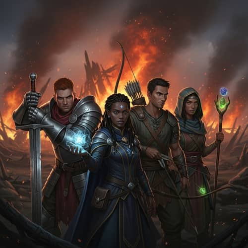 Dark Fantasy Unity Scene: Diverse Warriors in Evocative Lighting