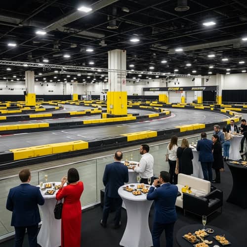 Vivid Yellow & Black Indoor Karting Circuit at Convention Center