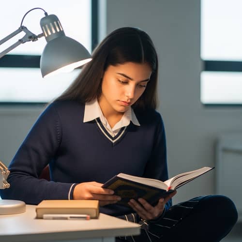 Serene Hispanic Female Student Reading Holy Quran