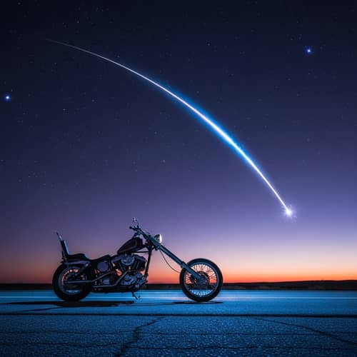 Motorcycle Profile in Night Sky with Shooting Star