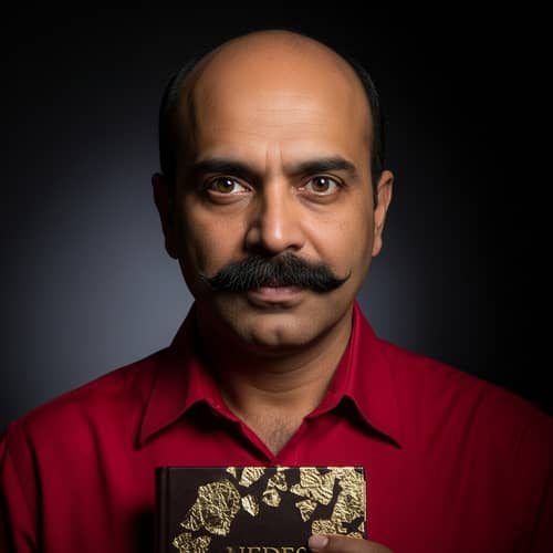 Distinguished South Asian Man Portrait with a Leather Book