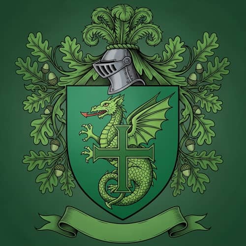 Green Coat of Arms with Friendly Dragon and Cross