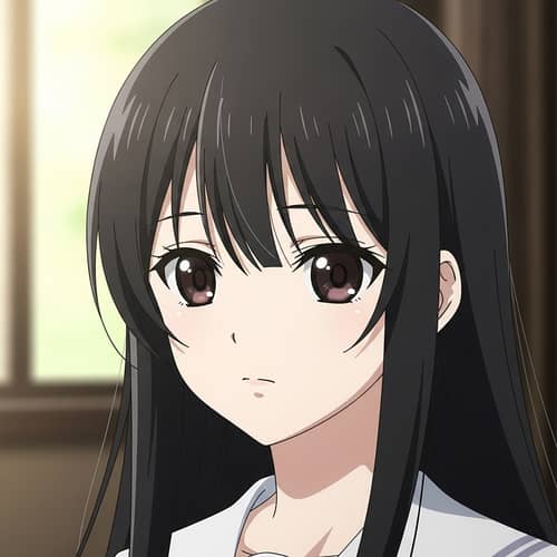 Anime Style Illustration of Captivating Young Girl with Long Black Hair