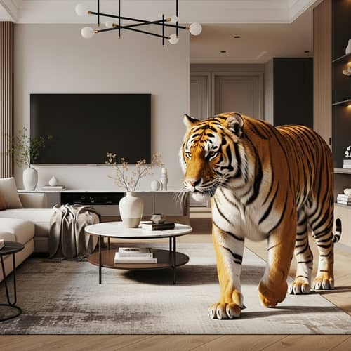 Friendly Tiger in Modern Living Room | Majestic Guest