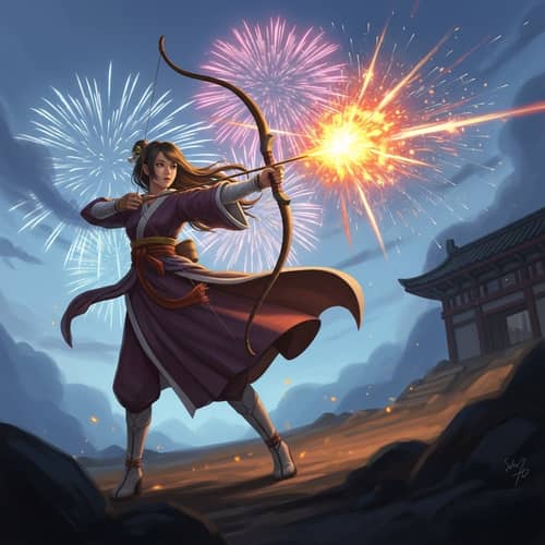 Energetic Female Fantasy Character in Japanese-Inspired Art
