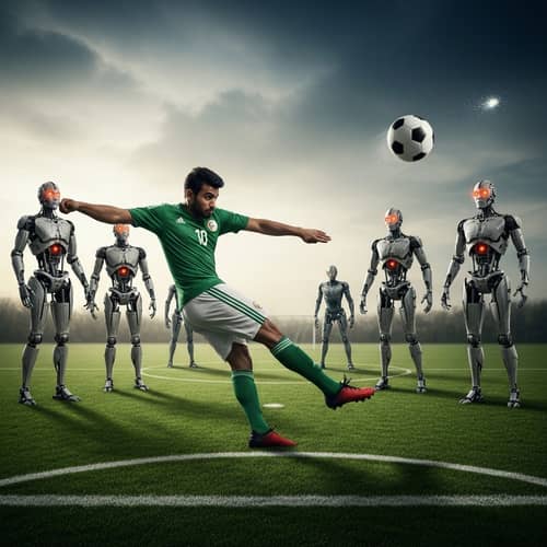 Agile Algerian Soccer Player vs Cyborgs: Epic Free Kick Scene