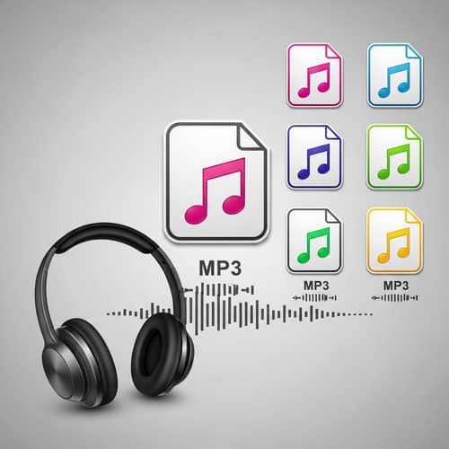 Colorful MP3 Audio Files Illustration with Music Notes