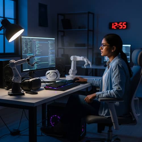 Modern Computer Lab with South Asian Female Computer Scientist