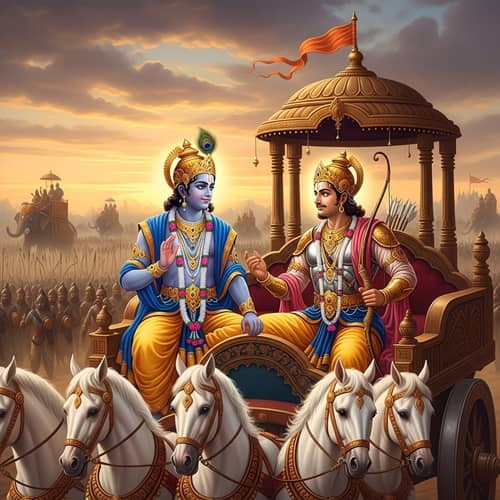 Lord Krishna & Arjuna in Kurukshetra War: Mythological Depiction