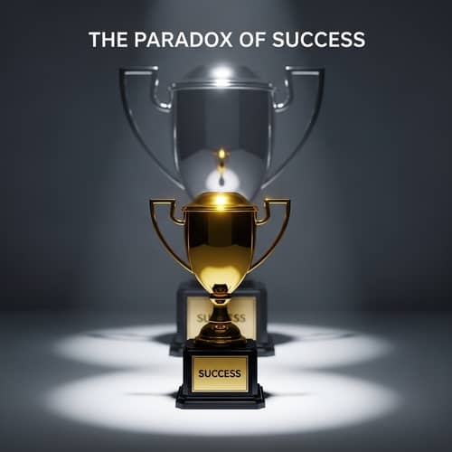 The Paradox of Success - Gold and Silver Trophies Illuminated