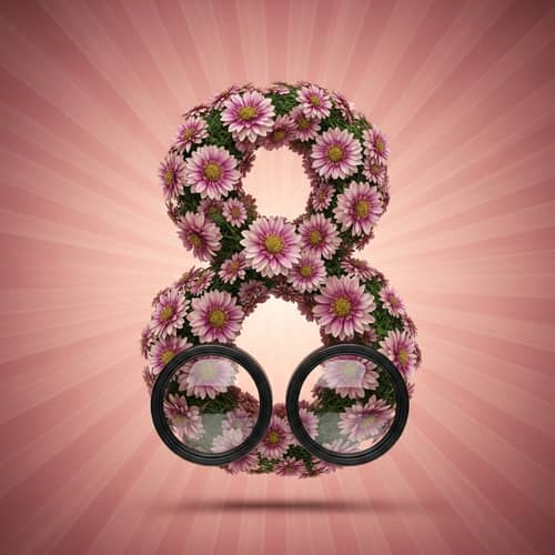 Floral Number Eight Garden Scene | Pink Gradient Background
