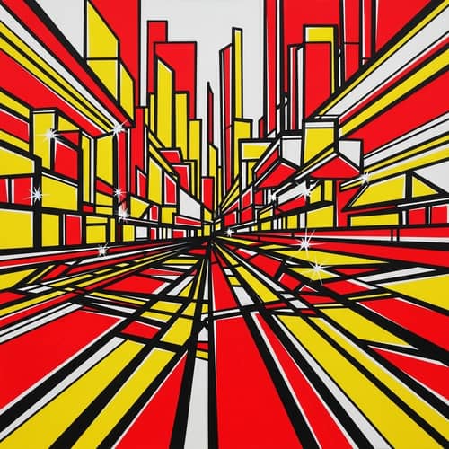 Vibrant City Life: Abstract Composition with Geometric Shapes