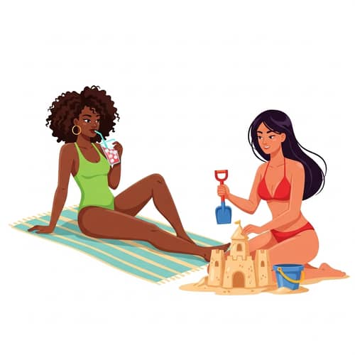 Beach Fun: Playful Scene of Diverse Women Enjoying the Sun
