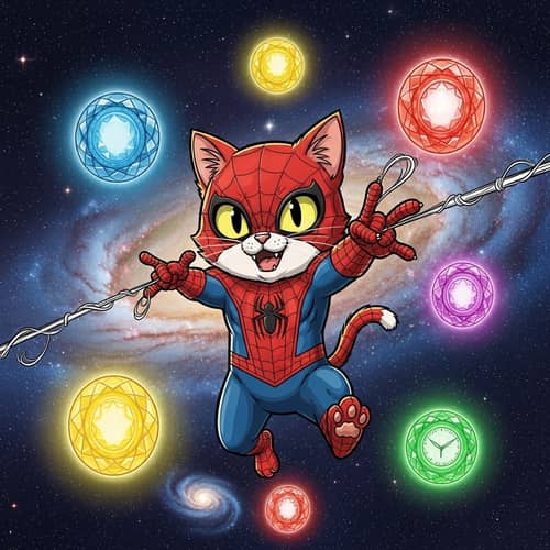 Cat Spiderman in Space with Power Gems