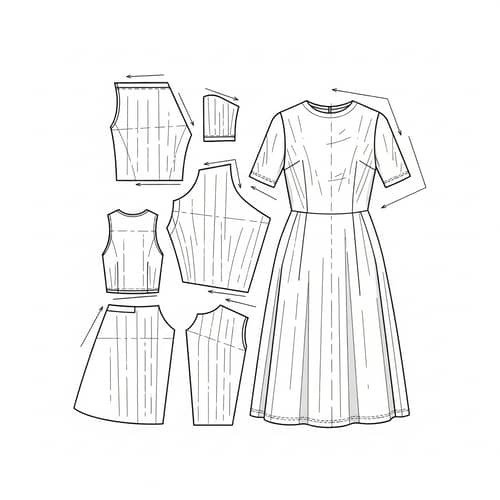 Exquisitely Detailed Sewing Pattern for Stylish Flared Dress