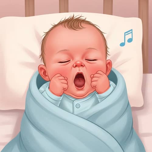 Cute Yawning Baby Illustration in Cozy Crib