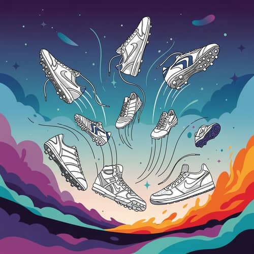 Athletic Footwear Flying in Dreamlike Scene