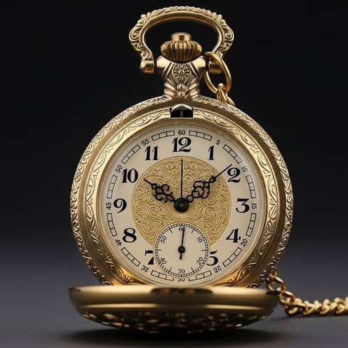 Intricate Gold Vintage Pocket Watch - Time 5 o'clock