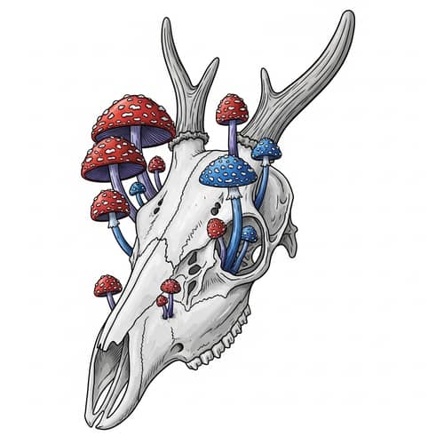 Deer Skull with Enchanting Magic Mushrooms