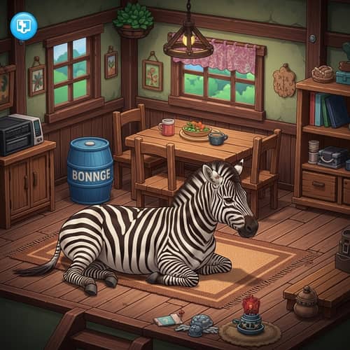 Rustic Charm: Majestic Zebra Resting in Neat Home Interior