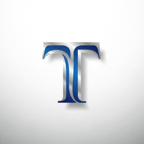 Symmetrical Letter T Logo Design in Royal Blue and Silver