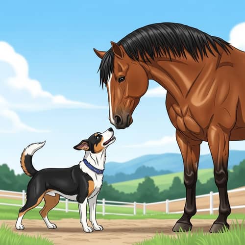 Dog and Horse Playful Interaction in Verdant Fields