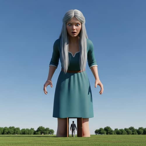 Colossal Nordic Giantess and Tiny Human Figure Sculpture